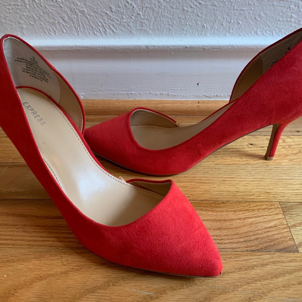 Express suede red pointed toe pumps Size 9